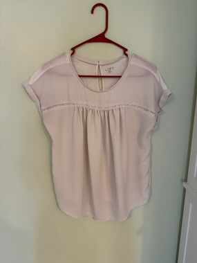 LOFT White Short Sleeve Crochet-Trim Blouse Size Small XS